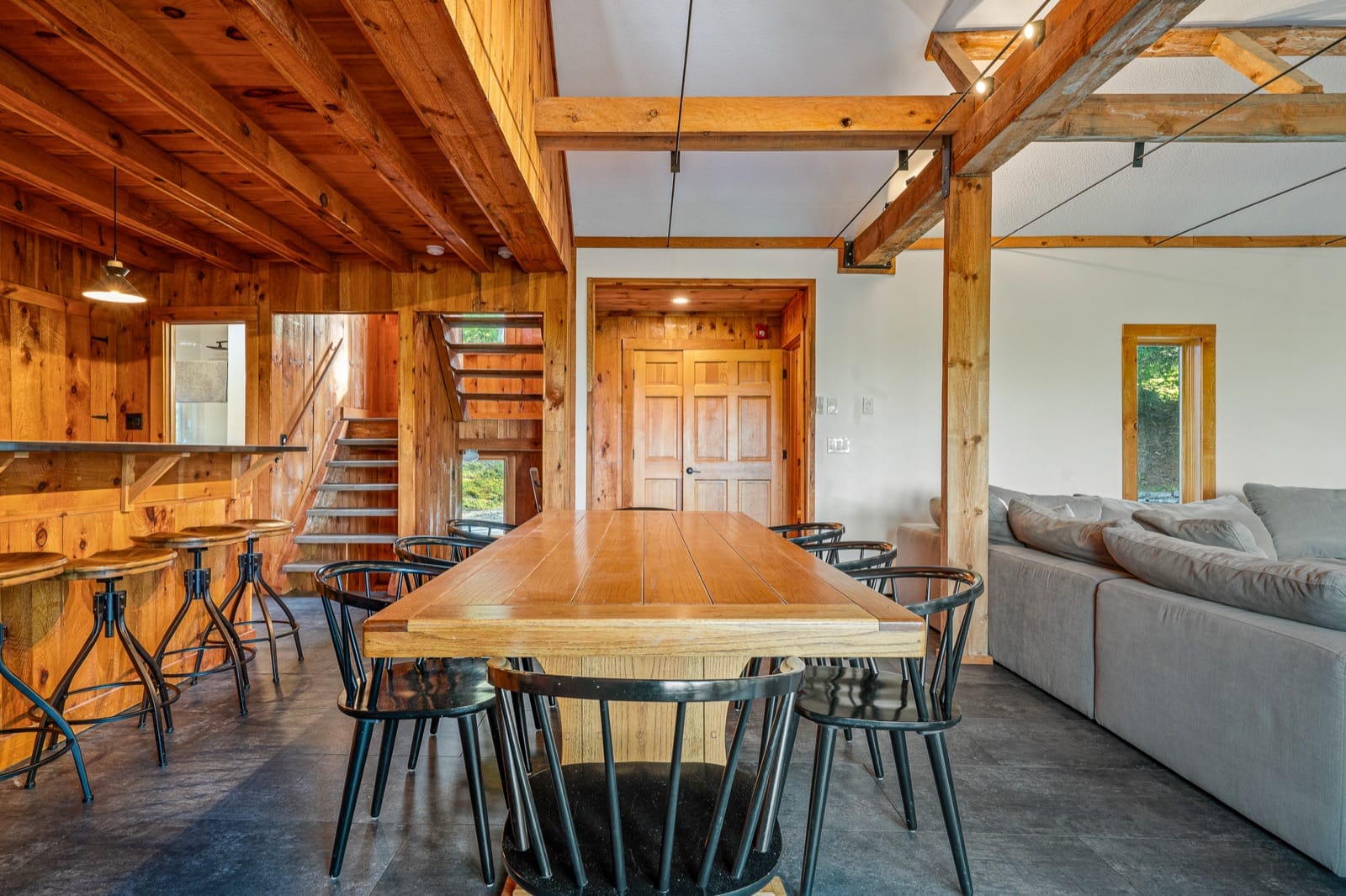 Shred Shack kitchen with cathedral ceiling