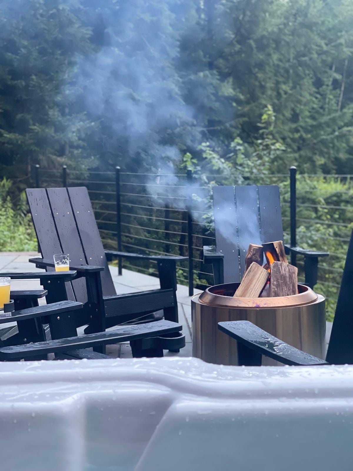 Wandering Moose fire pit on the stone patio
