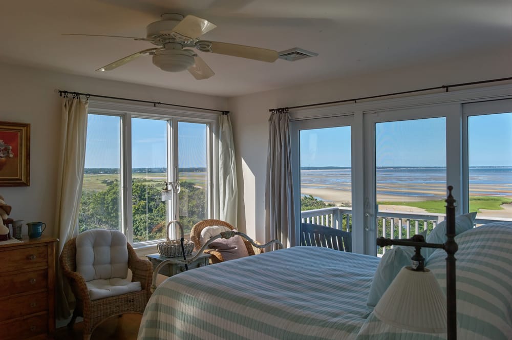 Bedroom with panoramic views of Cape Cod Bay at Cape Cod Escape in Eastham, Massachusetts
