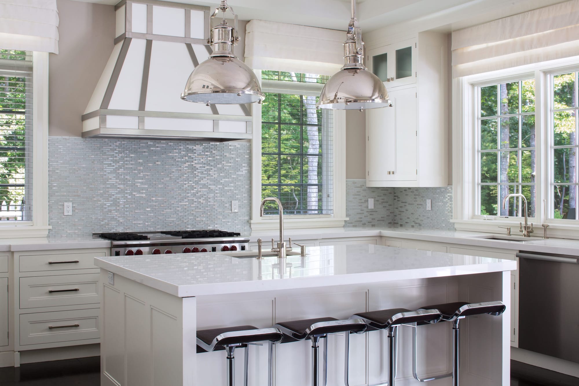 Living and dining room at Out East, a professionally designed vacation rental in East Hampton, New York